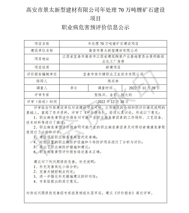高安市景太新型建材有限公司年處理70萬噸鋰礦石建設(shè)項(xiàng)目職業(yè)病危害預(yù)評價信息公示.jpg