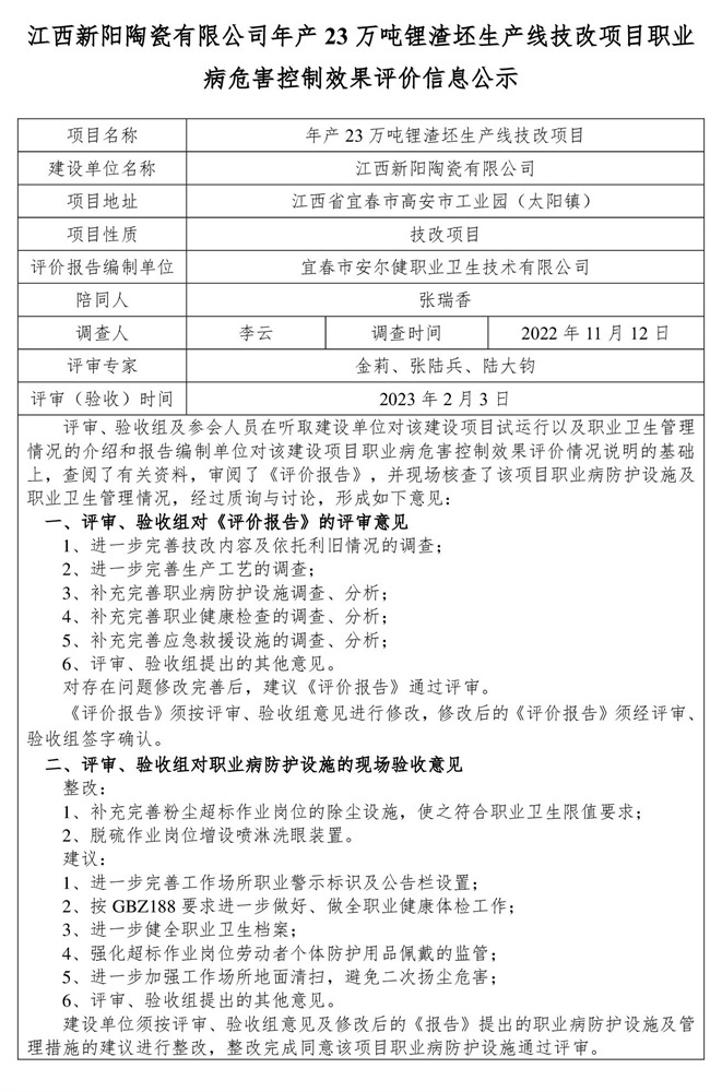 江西新陽(yáng)陶瓷有限公司年產(chǎn)23萬(wàn)噸鋰渣坯生產(chǎn)線(xiàn)技改項(xiàng)目 建設(shè)項(xiàng)目職業(yè)病危害控制效果評(píng)價(jià)信息公示-1.jpg